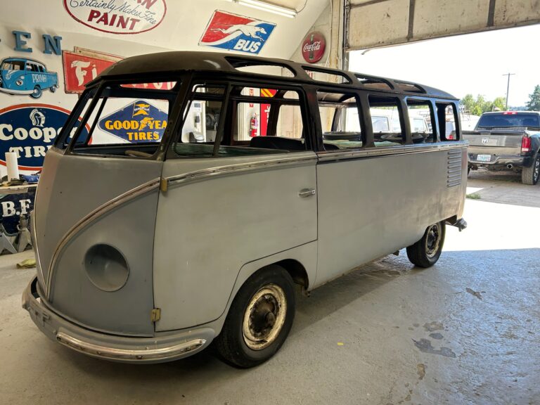 1954 barndoor vw bus arrival at the shop silver lining auto restoration oregon
