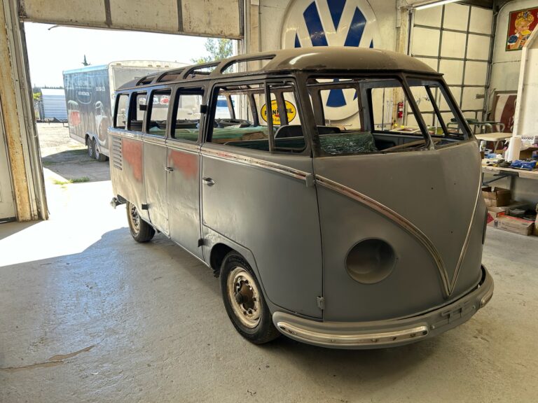 1954 barndoor vw bus arrival at the shop silver lining auto restoration oregon