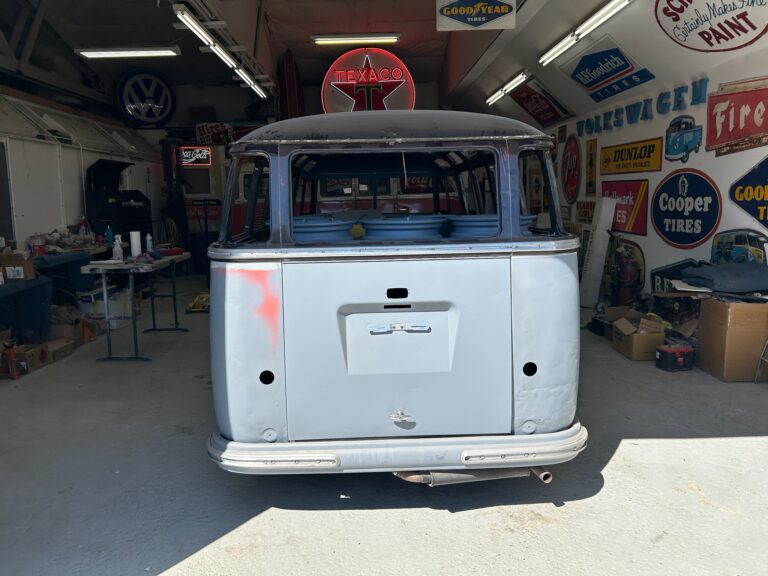 1954 barndoor vw bus arrival at the shop silver lining auto restoration oregon