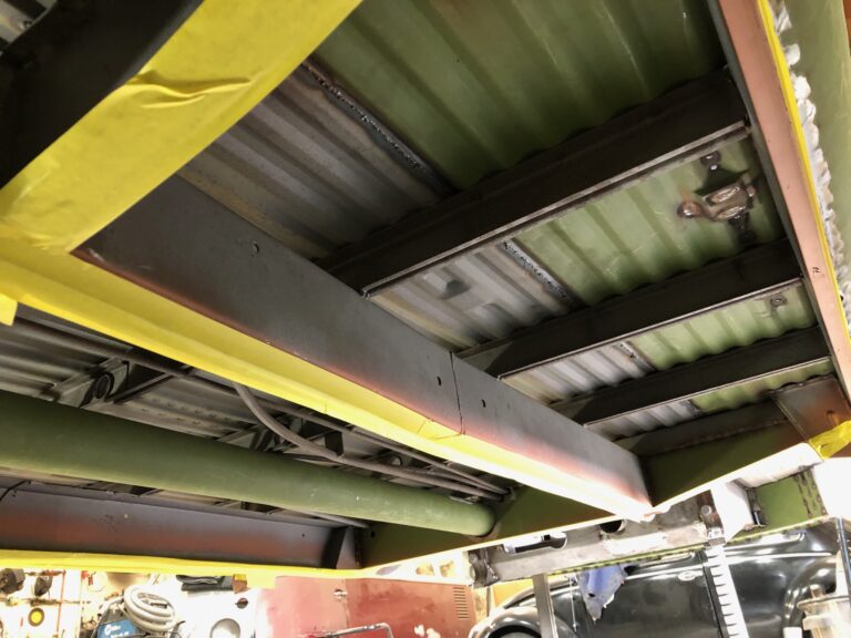 1954 23 window barndoor deluxe vw bus belly pan install silver lining auto restoration