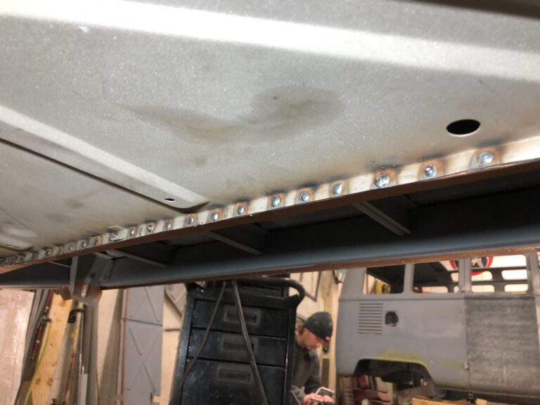 1954 23 window barndoor deluxe vw bus belly pan install silver lining auto restoration