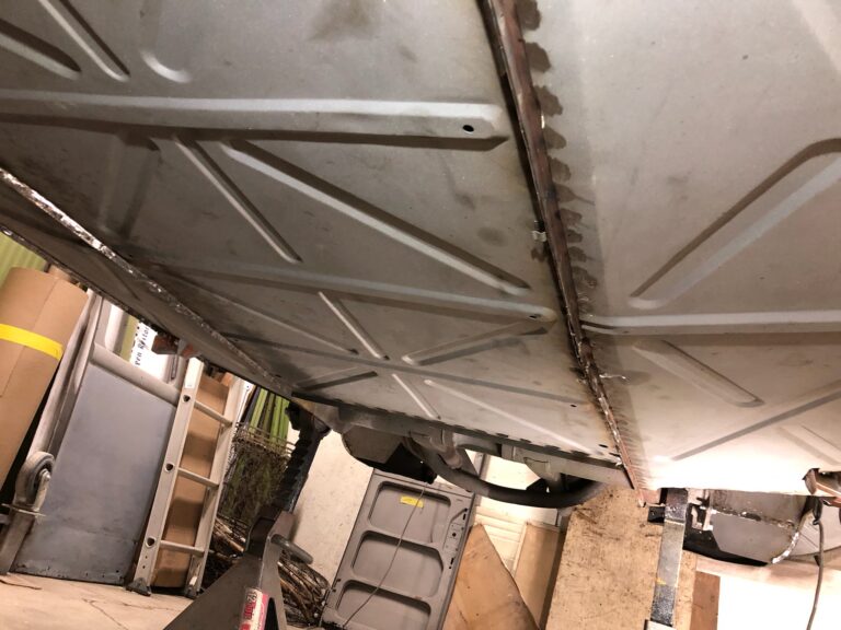 1954 23 window barndoor deluxe vw bus belly pan install silver lining auto restoration