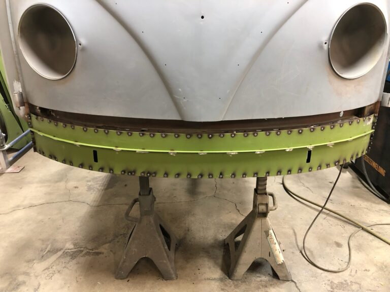 1954 23 window barndoor deluxe vw bus lower nose rust repair silver lining auto restoration