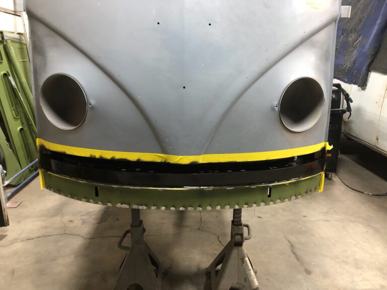 1954 23 window barndoor deluxe vw bus lower nose rust repair silver lining auto restoration