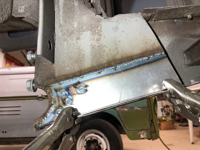 1954 23 window barndoor vw bus chassis rust repair silver lining auto restoration
