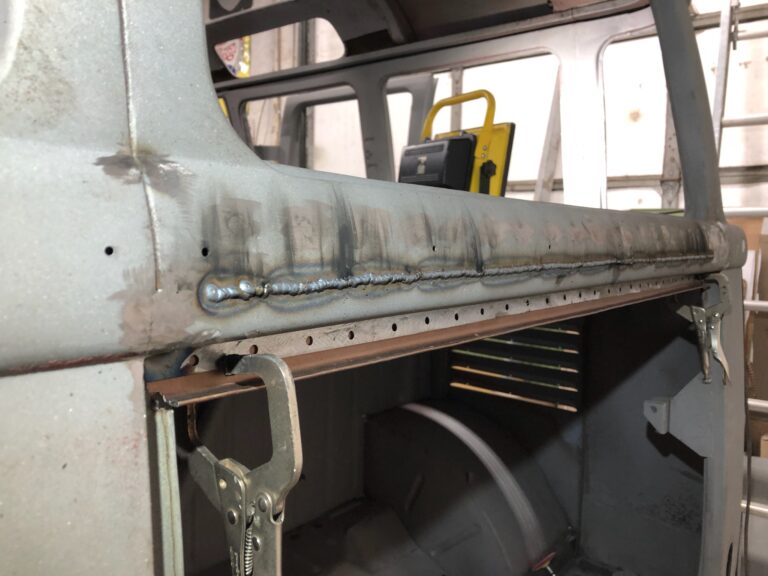 1954 23 window barndoor deluxe vw bus rust repair on corner windows and rear hatch opening silver lining auto restoration