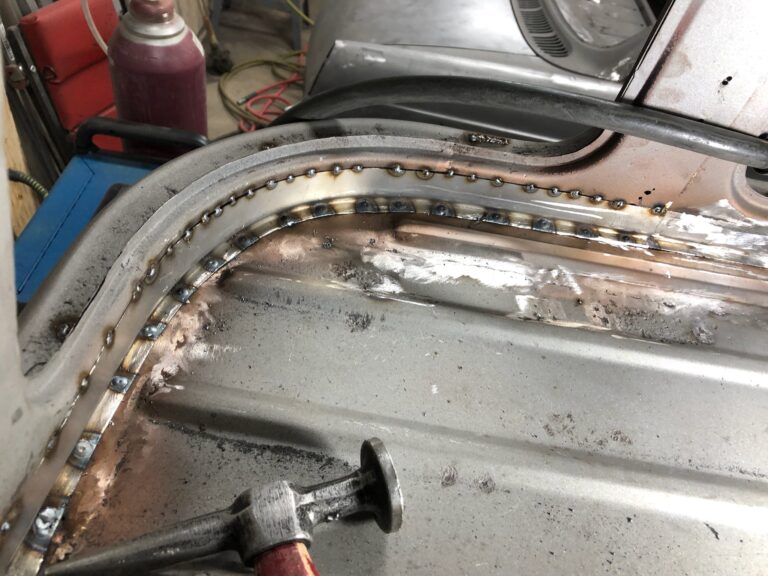 1954 23 window barndoor deluxe vw bus rust repair on corner windows and rear hatch opening silver lining auto restoration