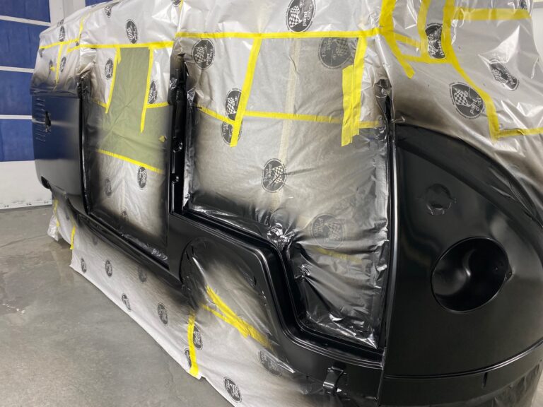 1962 15 window deluxe vw bus base and clear coats of paint silver lining auto restoration oregon