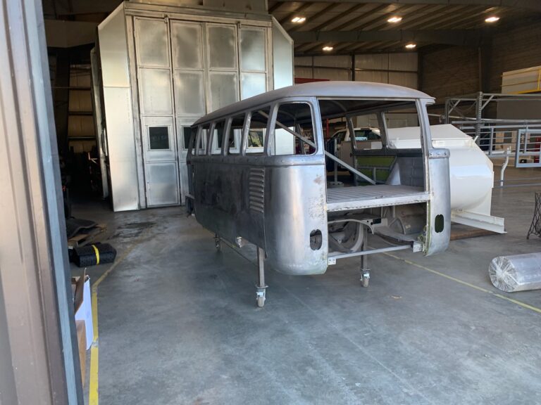 1962 15 window deluxe vw bus restoration body I epoxy silver lining auto restoration