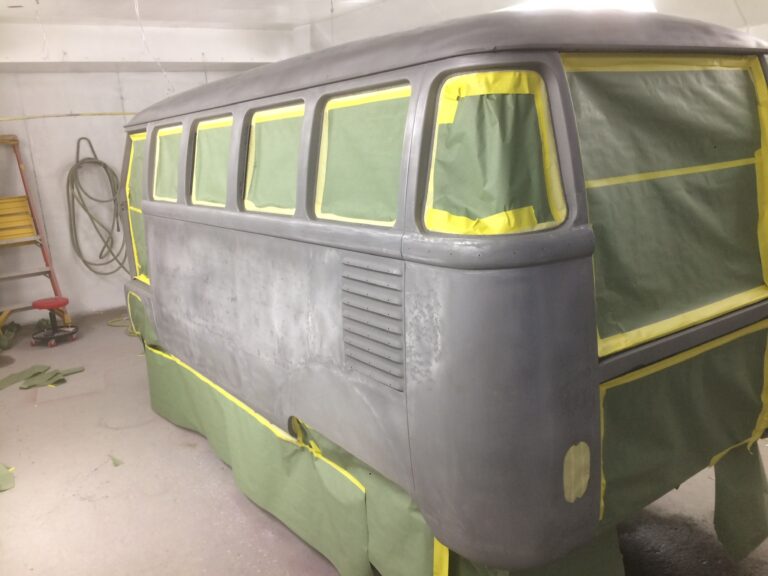 1962 15 window deluxe vw bus restoration body I epoxy silver lining auto restoration