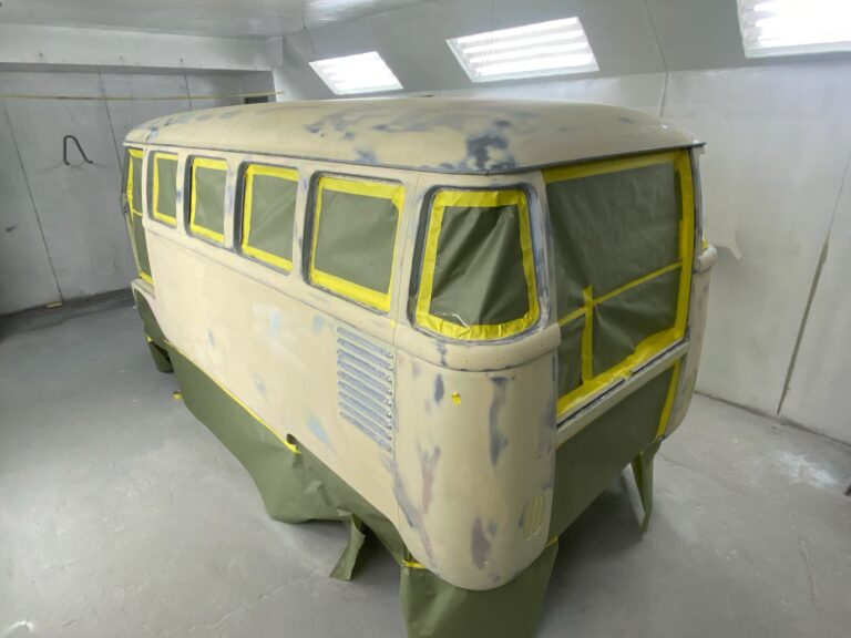 1962 15 window deluxe vw bus restoration body I epoxy silver lining auto restoration