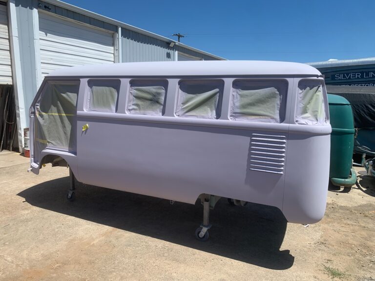 1962 15 window deluxe vw bus restoration body I epoxy silver lining auto restoration