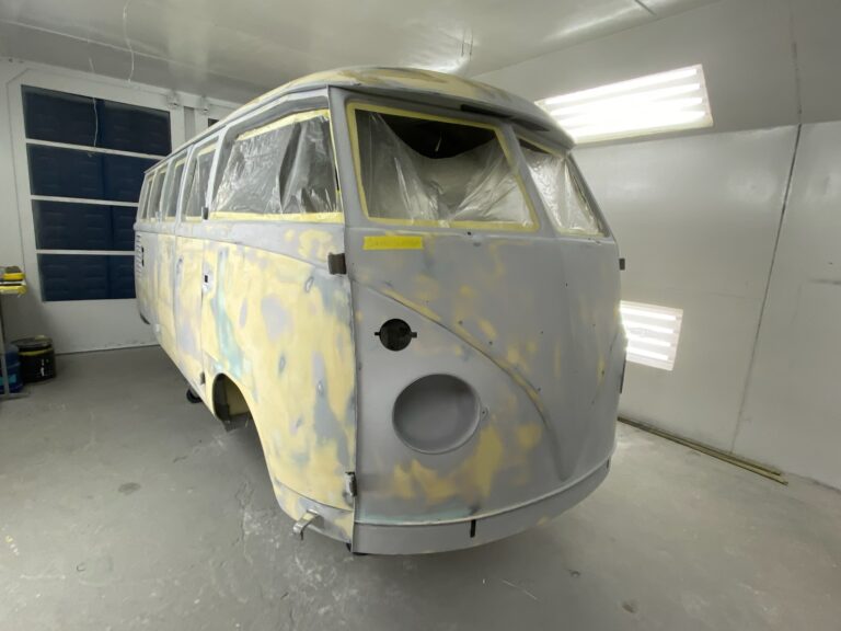 1962 15 window deluxe vw bus restoration body I epoxy silver lining auto restoration