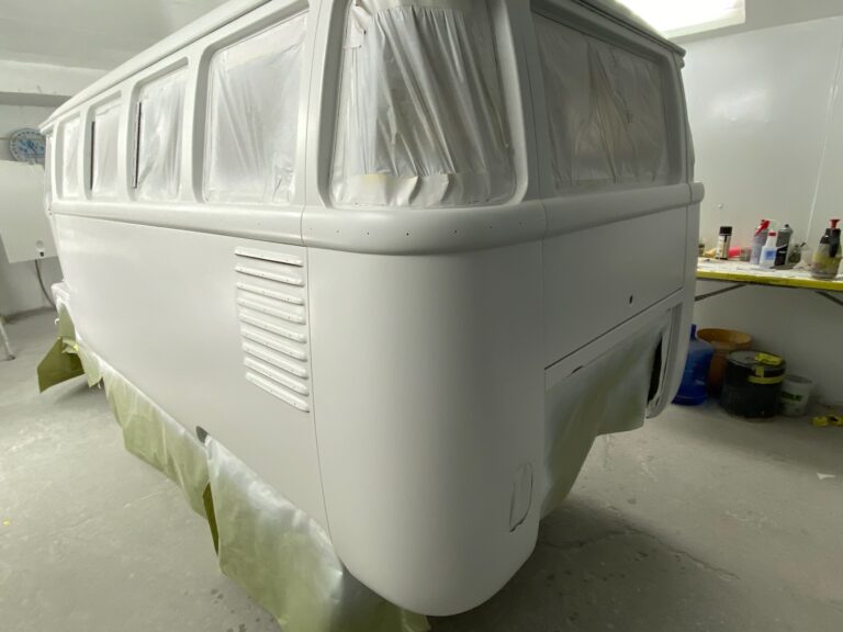 1962 15 window deluxe vw bus restoration body I epoxy silver lining auto restoration