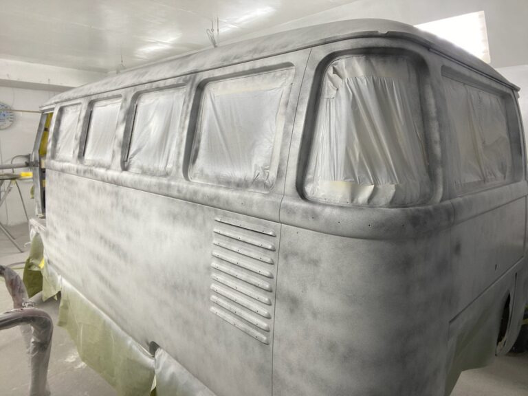 1962 15 window deluxe vw bus restoration body I epoxy silver lining auto restoration