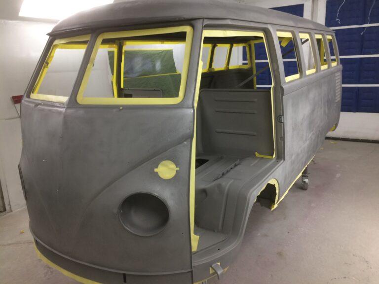 B1962 15 window deluxe vw bus restoration body I epoxy silver lining auto restoration