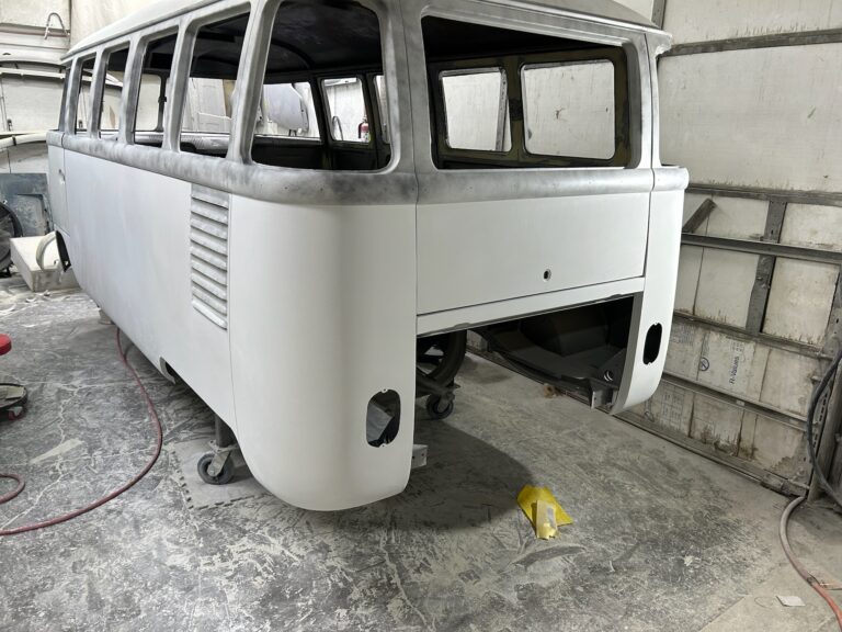 1962 15 window deluxe vw bus restoration body I epoxy silver lining auto restoration
