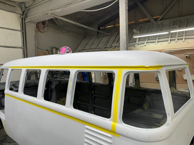 1962 15 window deluxe vw bus restoration body I epoxy silver lining auto restoration