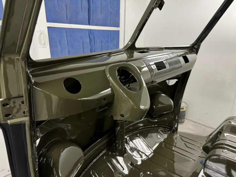 1962 15 window deluxe vw bus interior paint and full paint job silver lining auto restoration oregon