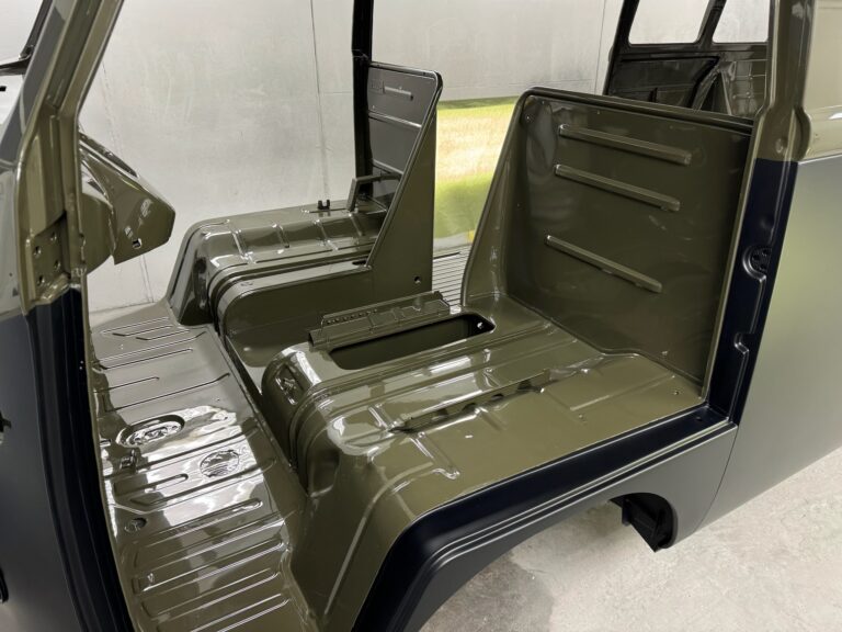 1962 15 window deluxe vw bus interior paint and full paint job silver lining auto restoration oregon