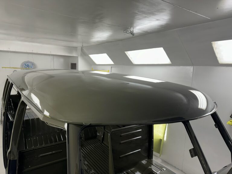 1962 15 window deluxe vw bus interior paint and full paint job silver lining auto restoration oregon