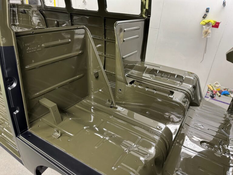 1962 15 window deluxe vw bus interior paint and full paint job silver lining auto restoration oregon