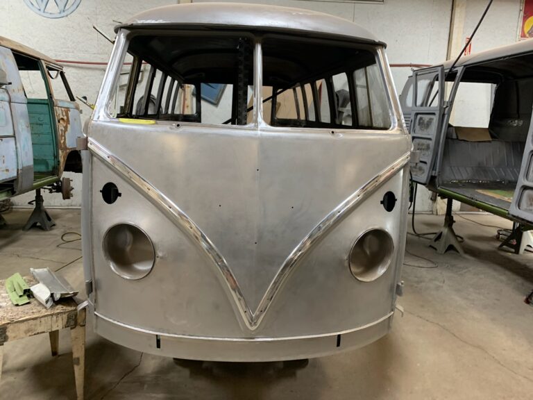 1962 15 window deluxe vw bus deluxe trim and safari window install silver lining auto restoration oregon