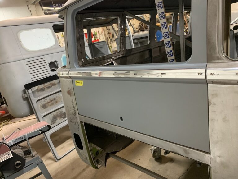 1962 15 window deluxe vw bus deluxe trim and safari window install silver lining auto restoration oregon