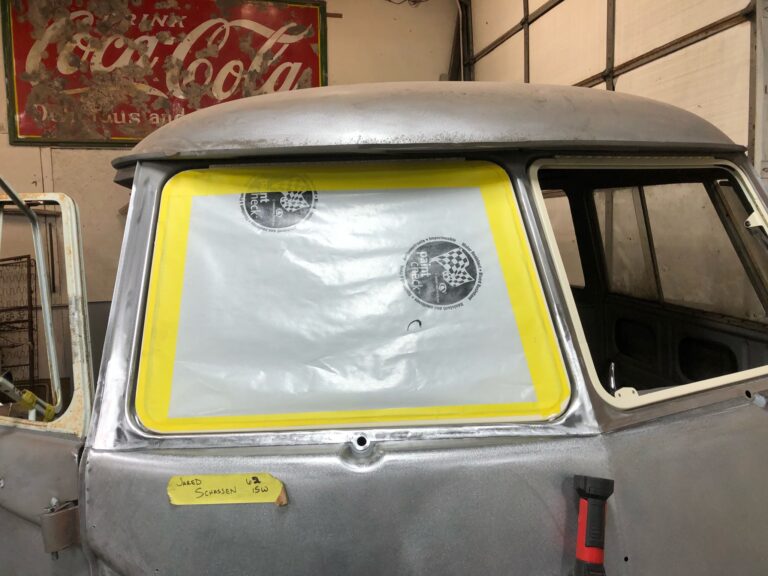1962 15 window deluxe vw bus deluxe trim and safari window install silver lining auto restoration oregon