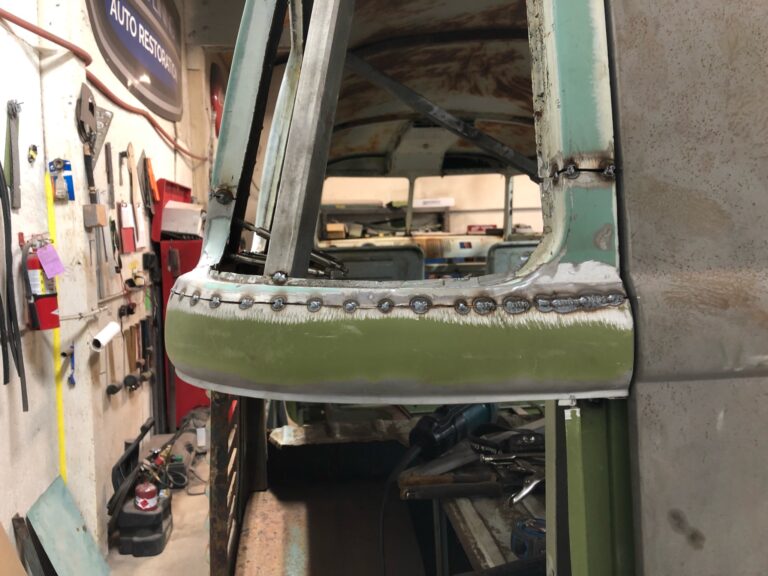 1962 15 window vw deluxe bus metal work continues silver lining auto restoration oregon