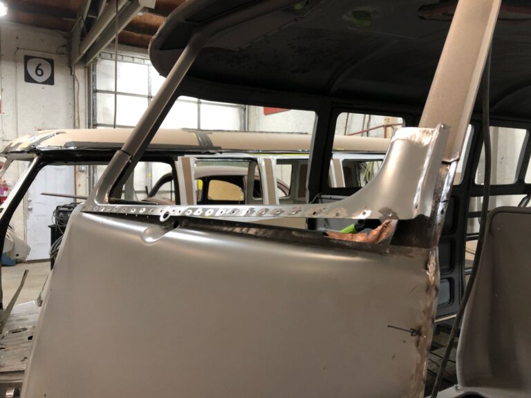 1962 15 window deluxe bus restoration nose replacement and metal work silver lining auto restoration