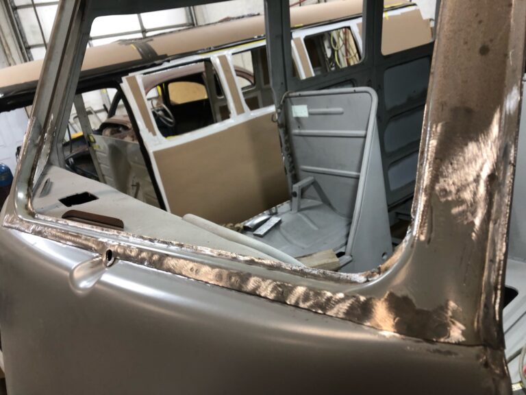1962 15 window deluxe bus restoration nose replacement and metal work silver lining auto restoration
