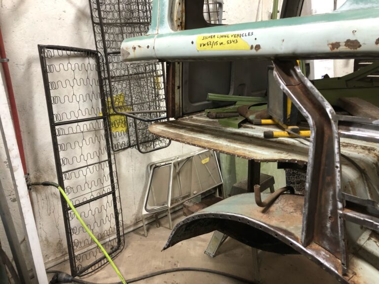 1962 15 window vw deluxe bus metal work continues silver lining auto restoration oregon