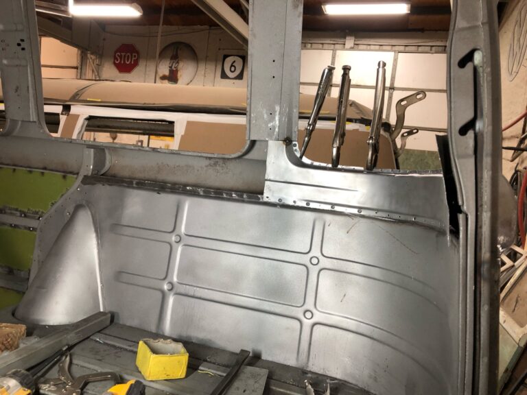 1962 15 window vw deluxe bus inner panel replacement and continued metal work silver lining auto restoration