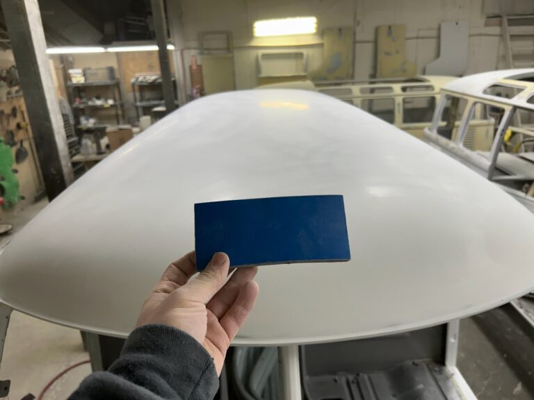 1962 15 window deluxe bus roof in paint silver lining auto restoration