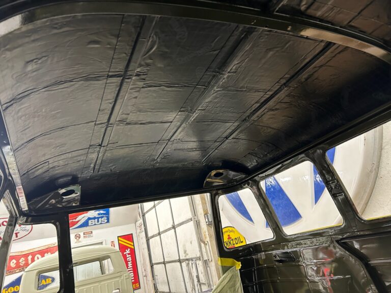1962 15 window deluxe vw bus sound deadening silver lining auto restoration oregon