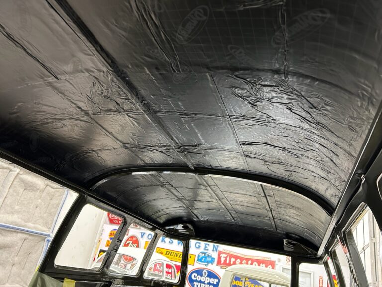 1962 15 window deluxe vw bus sound deadening silver lining auto restoration oregon