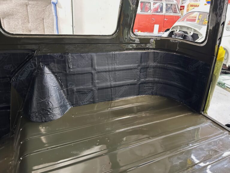 1962 15 window deluxe vw bus sound deadening silver lining auto restoration oregon