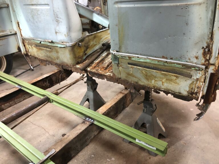 1962 15 window vw deluxe bus metal work starts silver lining auto restoration oregon
