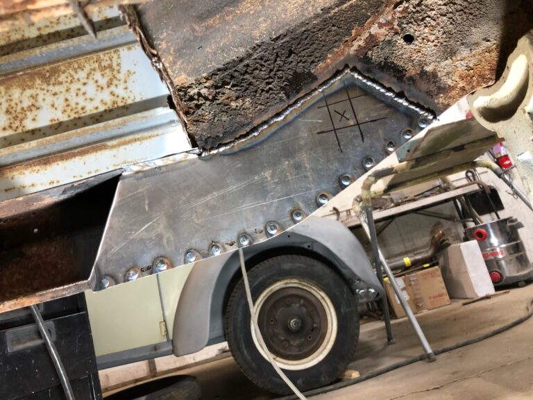 1962 15 window vw deluxe bus metal work starts silver lining auto restoration oregon