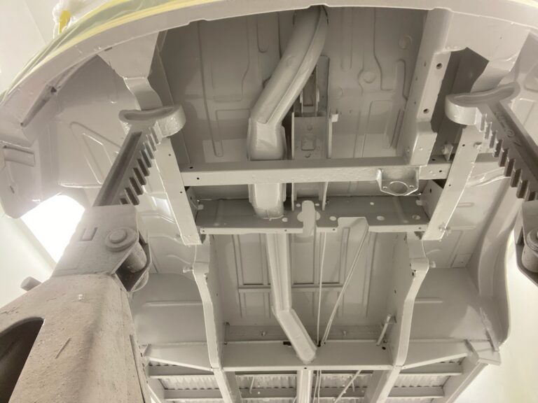 1962 15 window deluxe vw bus restoration undercarriage texture coat silver lining auto restoration