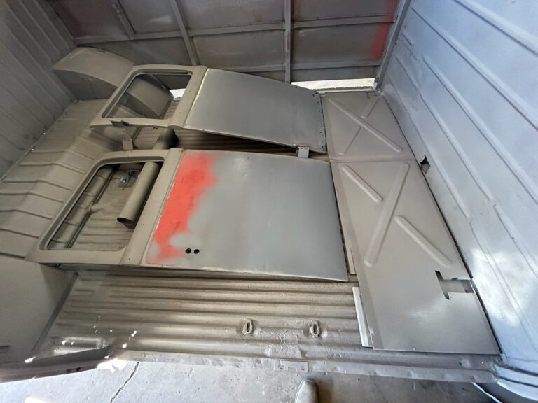 1954 23 window deluxe barndoor vw bus media blast silver lining auto restoration