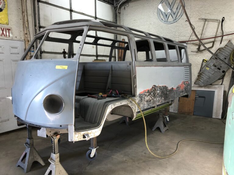 1954 23 window deluxe barndoor vw bus metal work continues silver lining auto restoration