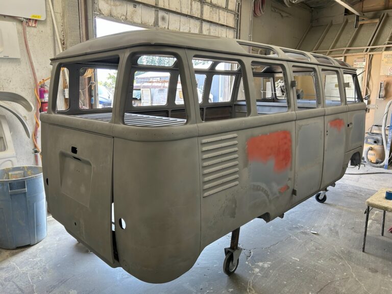 1954 23 window deluxe vw bus final metal work silver lining auto restoration