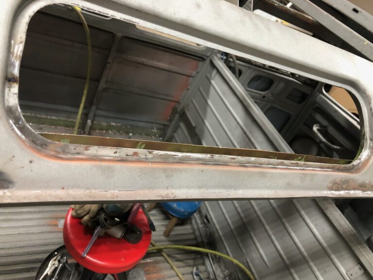 1954 23 window deluxe vw bus sky light window rust repair silver lining auto restoration