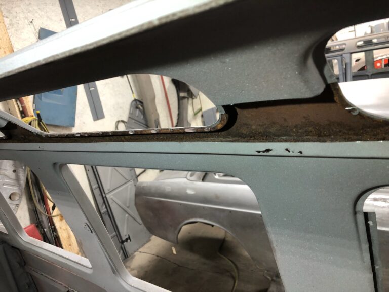 1954 23 window deluxe vw bus sky light window rust repair silver lining auto restoration