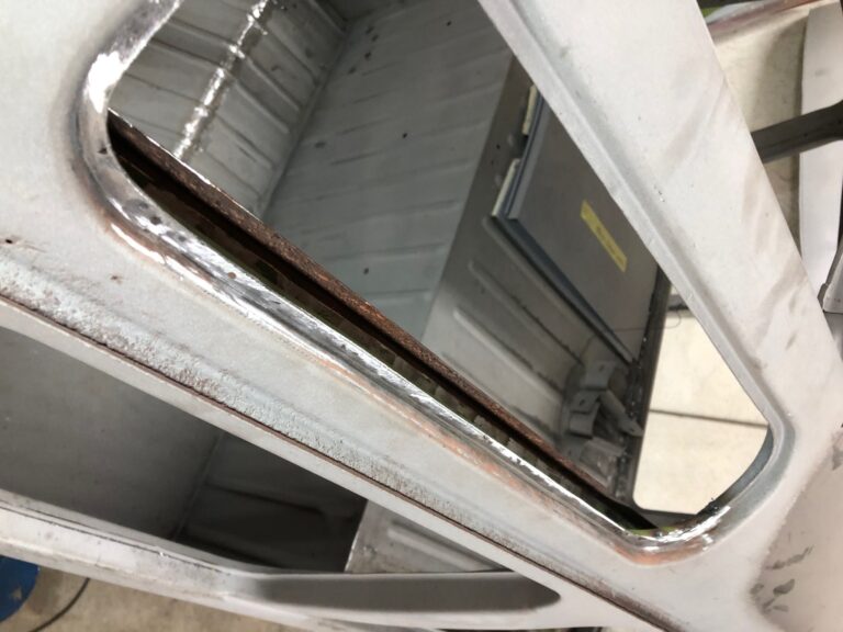 1954 23 window deluxe vw bus sky light window rust repair silver lining auto restoration