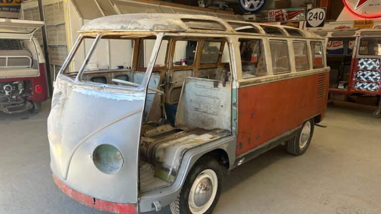 1963 23 window deluxe vw bus arrival at shop silver lining auto restoration