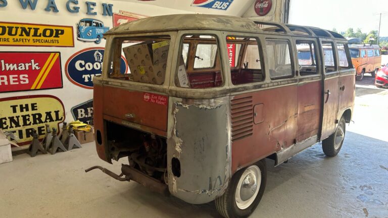 1963 23 window deluxe vw bus arrival at shop silver lining auto restoration