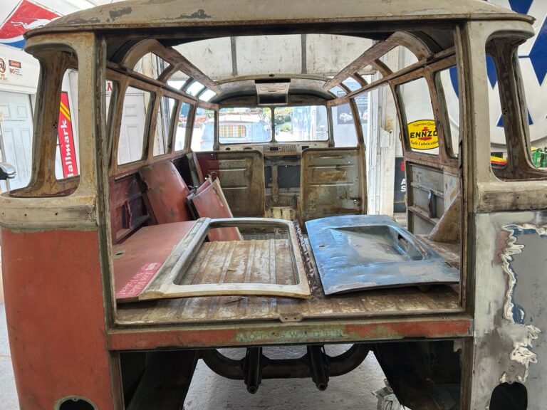 1963 23 window deluxe vw bus tear down silver lining auto restoration